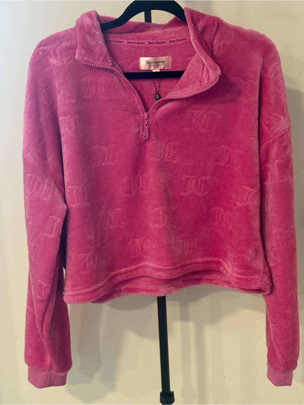 Juicy Couture Hot Pink Plush Half-Zip Pullover